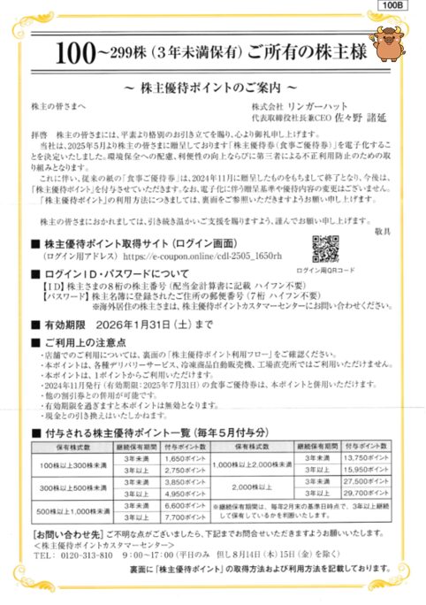 リンガーハット株主優待